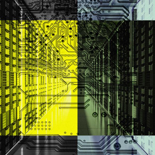 Abstract digital artwork depicting a data center