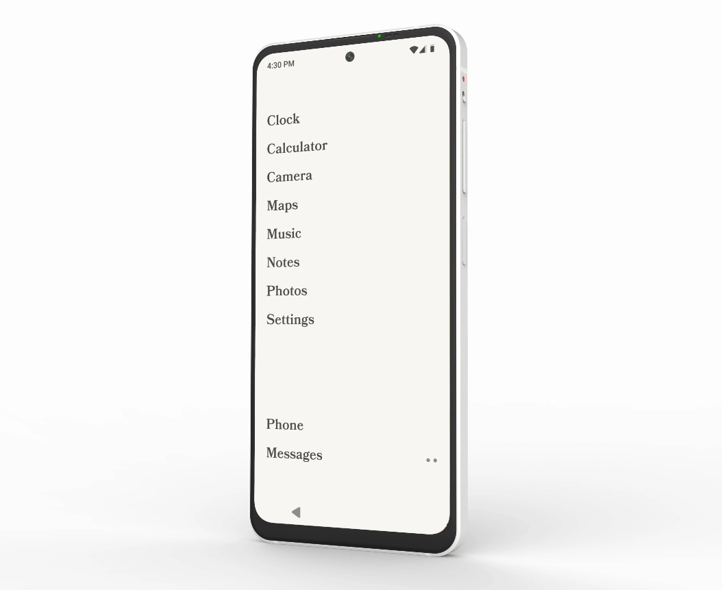 a dumbphone with a list of features on its screen