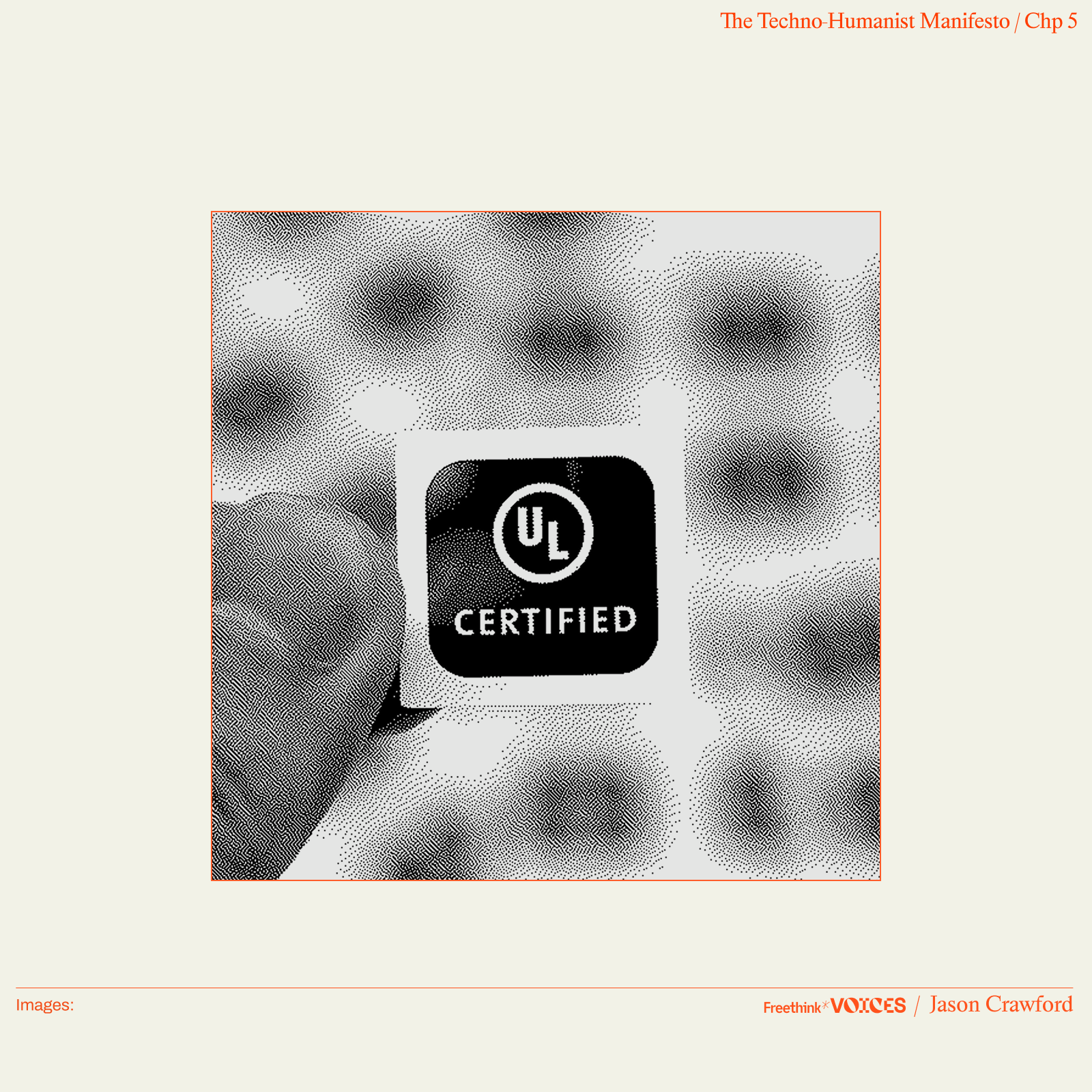 A hand holds a small square sticker with the UL Certified logo against a blurred background.