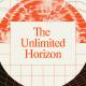 Abstract geometric design with red and black grid patterns, a central white rectangle displaying the text "The Unlimited Horizon," and the number 8 in the top right corner.