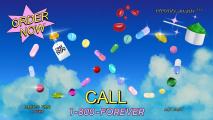 A variety of colorful pills and a scoop of green powder float against a blue sky with clouds, featuring promotional text like "ORDER NOW" and "CALL 1-800-FOREVER," highlighting the allure of longevity scams.